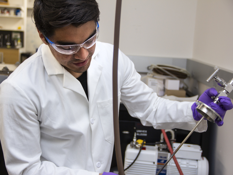 Ph.D. student Edgar Mendoza in the lab.
