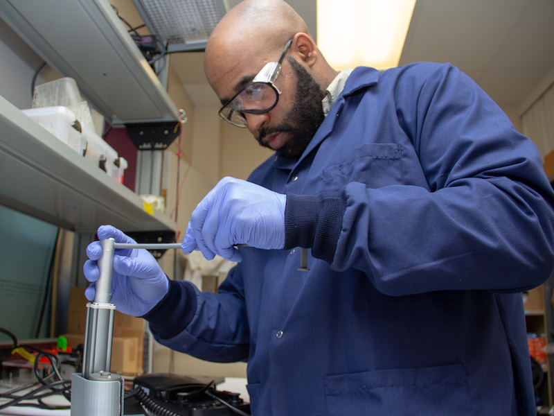 Ph.D. student Justin Bobo in the lab. 