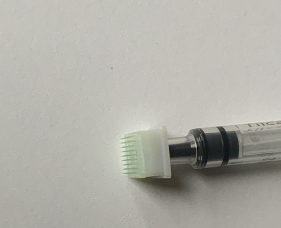 A close-up of a hybrid micro needle array