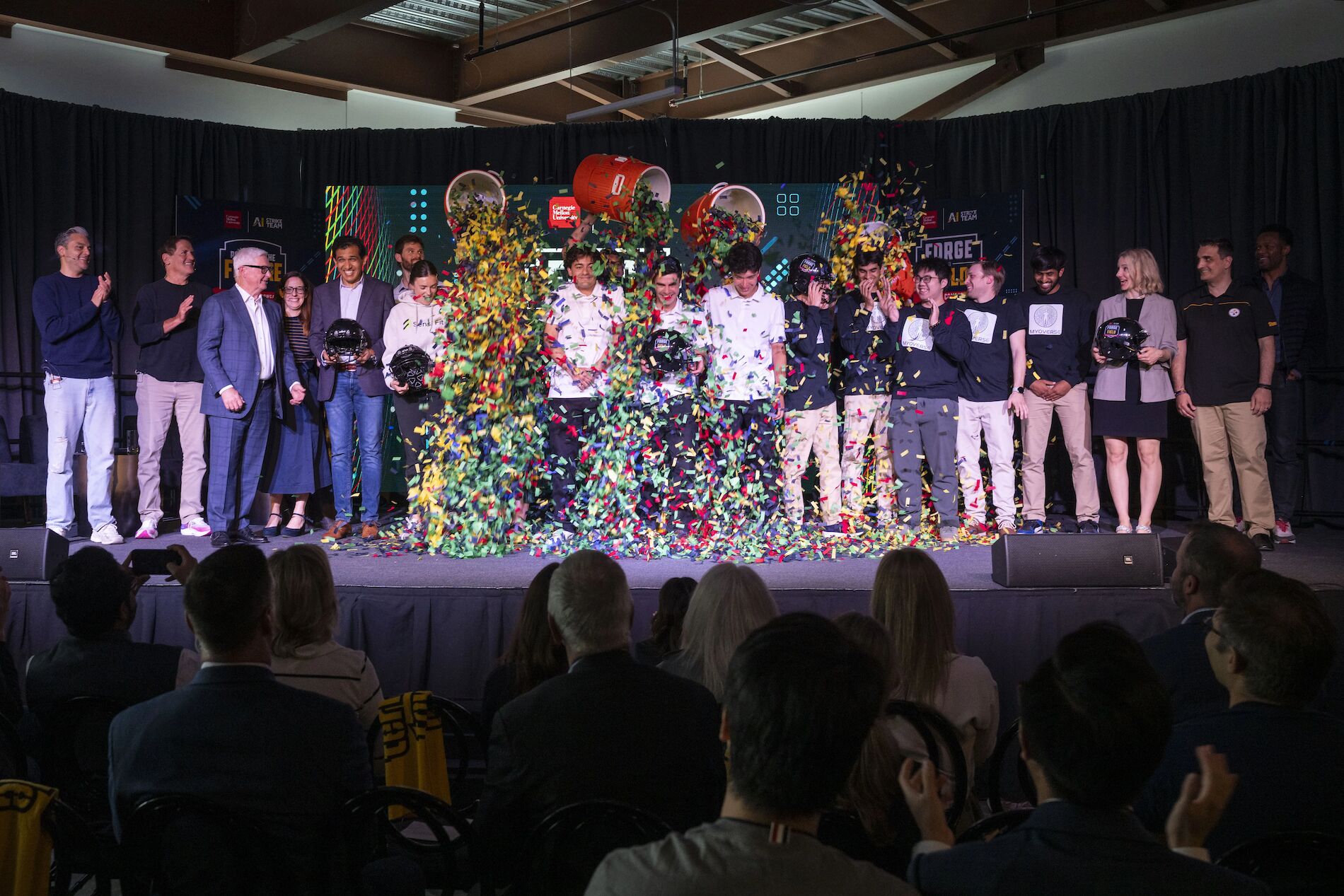 students standing on stage